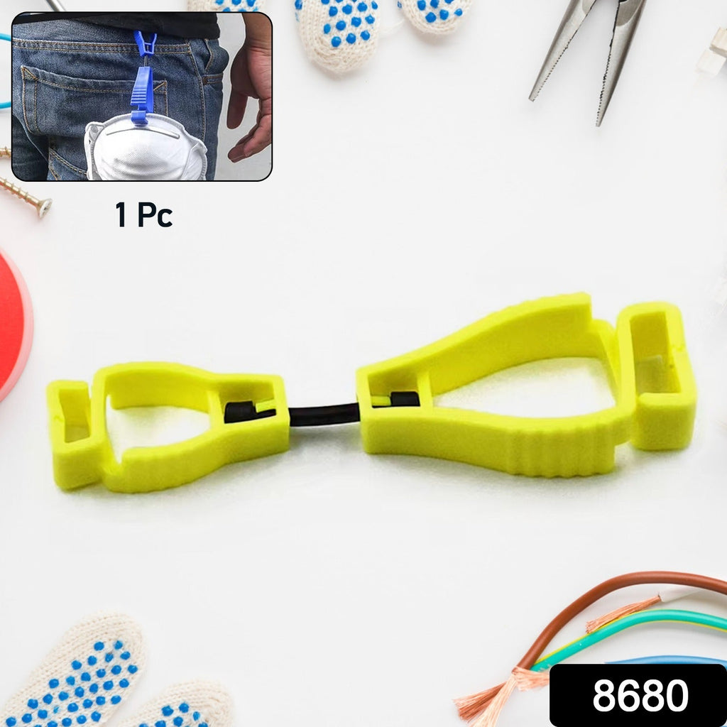 Heavy-duty glove clip holder for securing work gear.