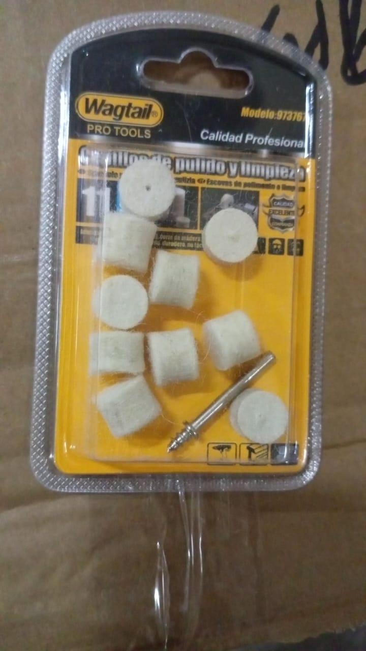 The complete 11-piece wool felt polishing pad set in its packaging.