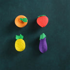 Set of 4 colorful 3D fruit and vegetable erasers for kids from Writezo.