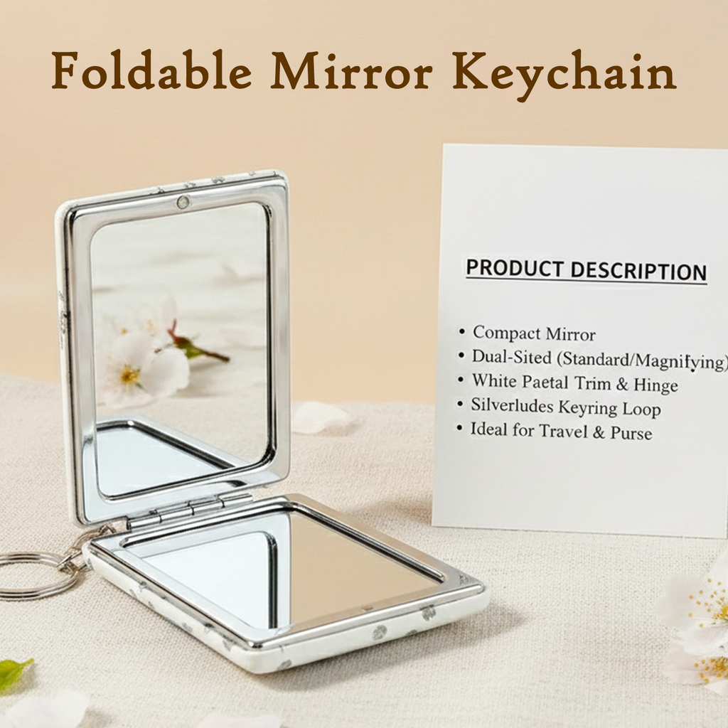 Foldable mirror keychain packaging front view
