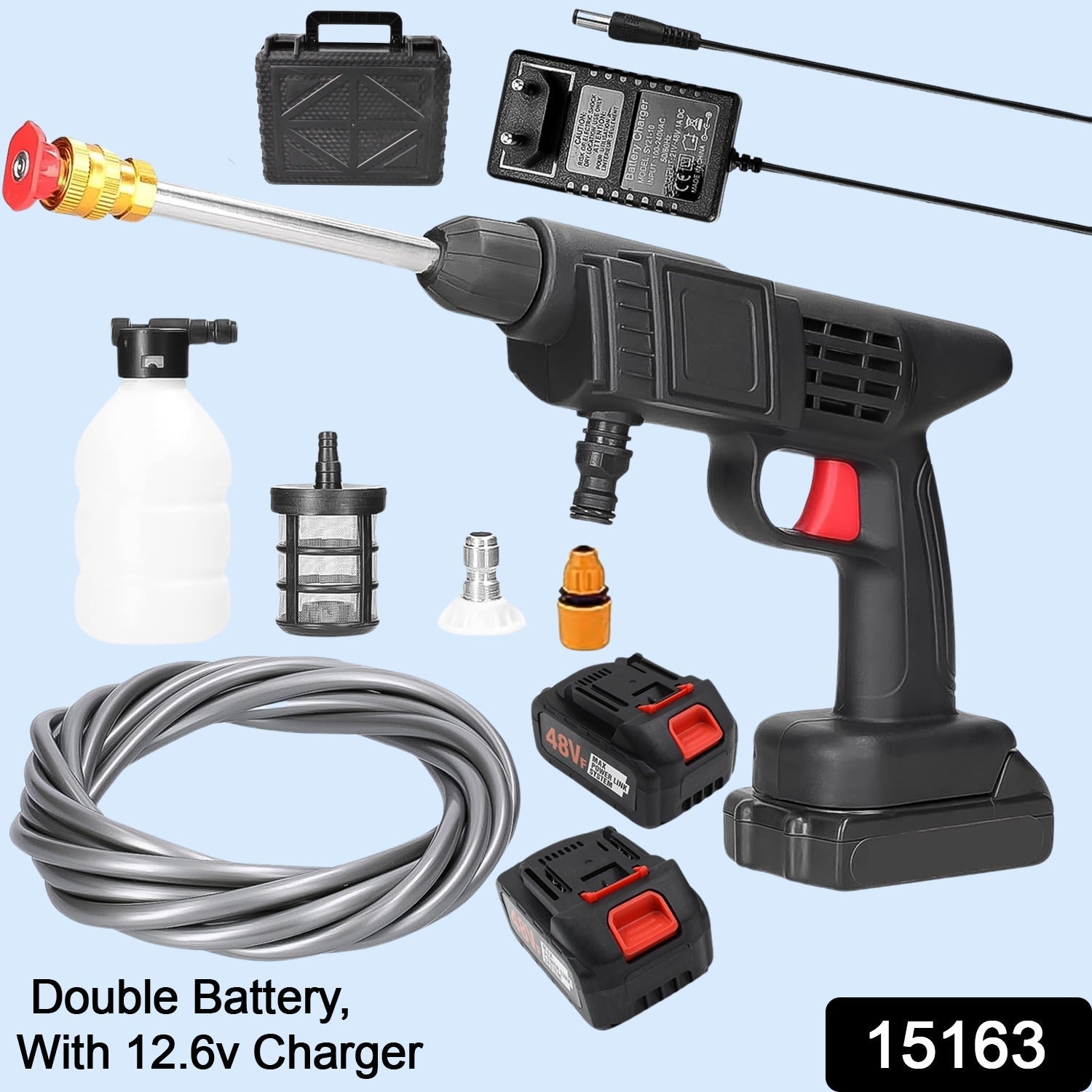 Ergonomic design of the 48V cordless pressure washer gun, highlighting comfortable grip.