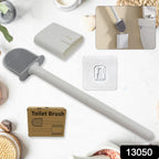 Flexible silicone brush head effectively cleaning under the toilet rim.