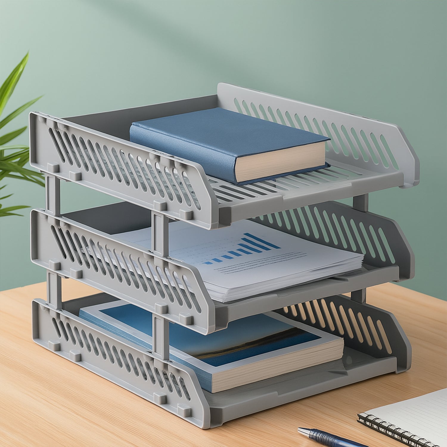 Multifunctional desktop file rack with four layers for office storage.