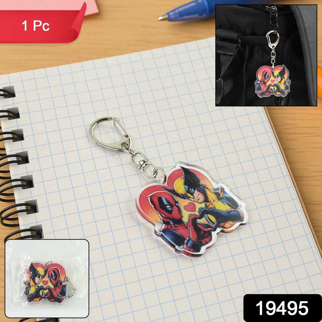 Clear acrylic keychain with vibrant cartoon print and metal clip
