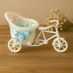 Plastic bicycle-shaped flower pot stand on white background