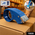 Ergonomic tape dispenser cutter fitting 50 mm wide packing tape rolls