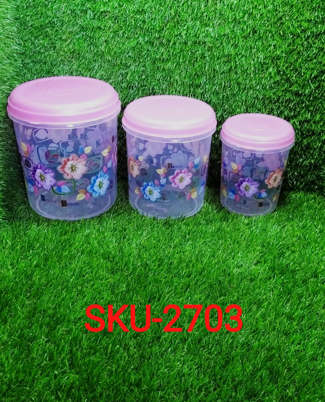 Space-saving 3-piece plastic storage container set for efficient household and office organization.
