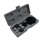Detailed view of the 12-piece hole saw kit, ready for versatile drilling tasks.