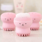 Multi-functional silicone facial tool for cleansing, exfoliating, and massaging.