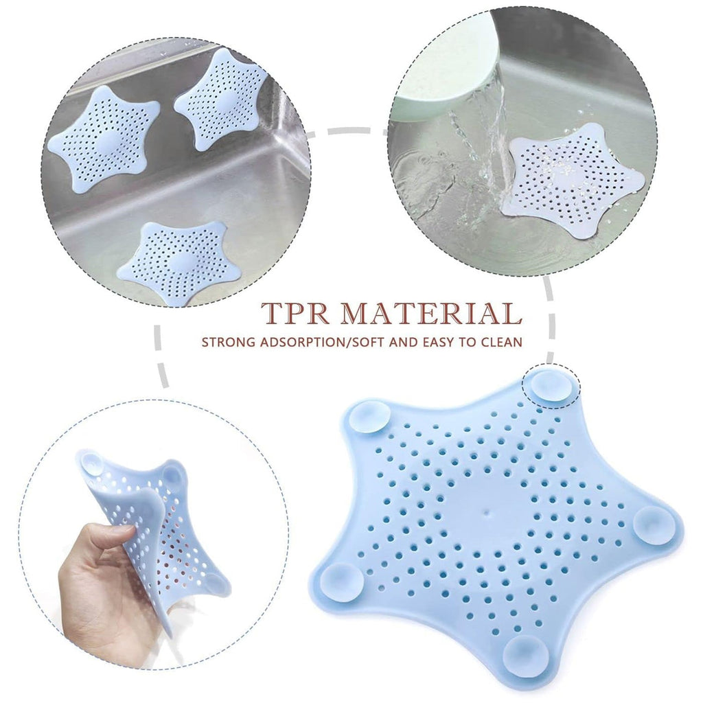 Star drain protector in use, demonstrating its ability to trap small particles.