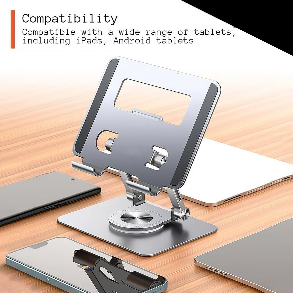 Tablet positioned on the versatile Phonixio stand, ideal for presentations or viewing.