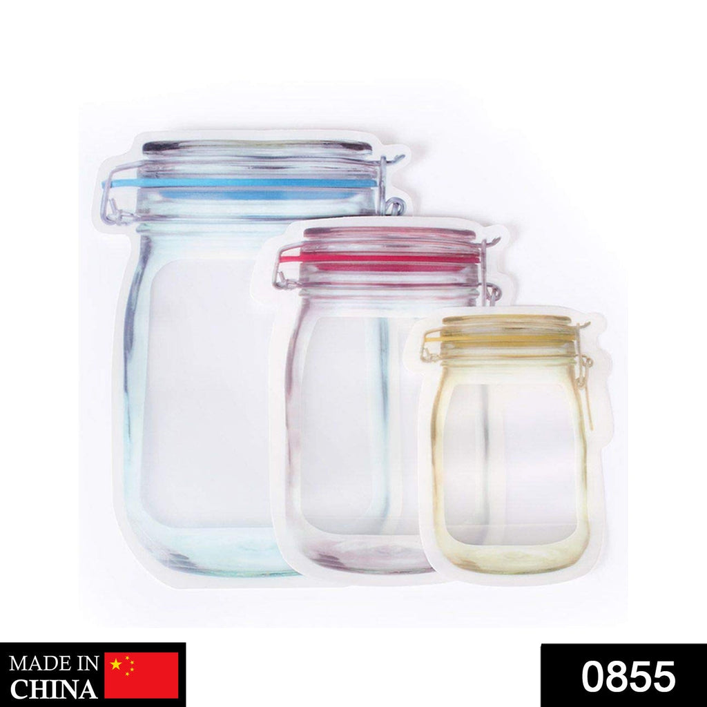 Transparent jar-shaped stand-up pouch with secure zipper for fresh food storage.