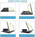 Compact mobile phone screen amplifier providing clear, enlarged viewing.