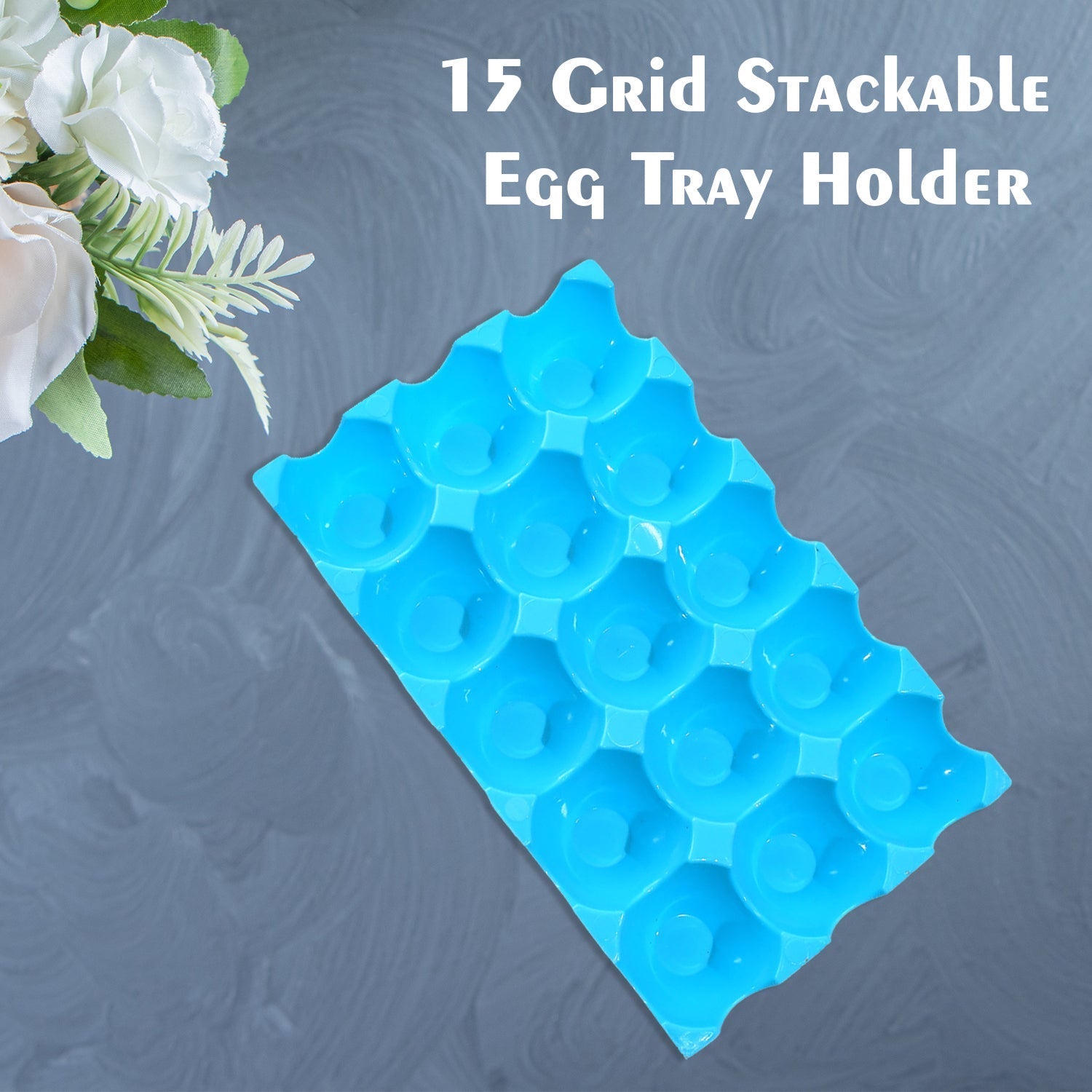 Side angle of the stackable 15 egg storage tray, showcasing its design.