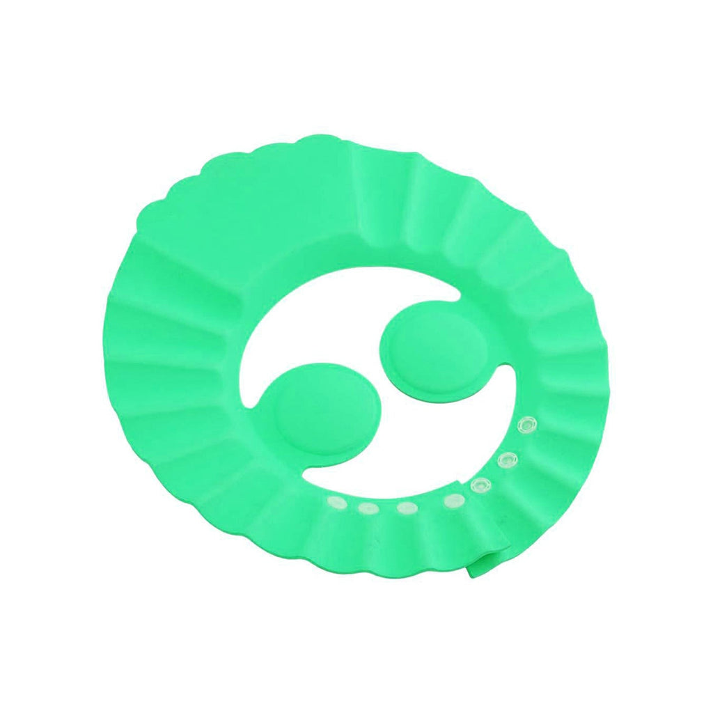 Flexible adjustable baby shower cap laid flat, highlighting its soft, skin-friendly material