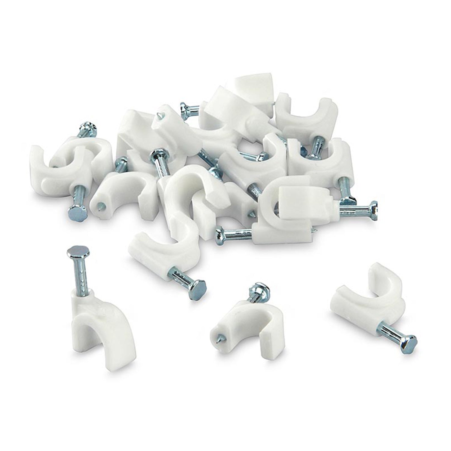 Close-up of a full pack of 100 GlimmerHome 6MM cable clips.