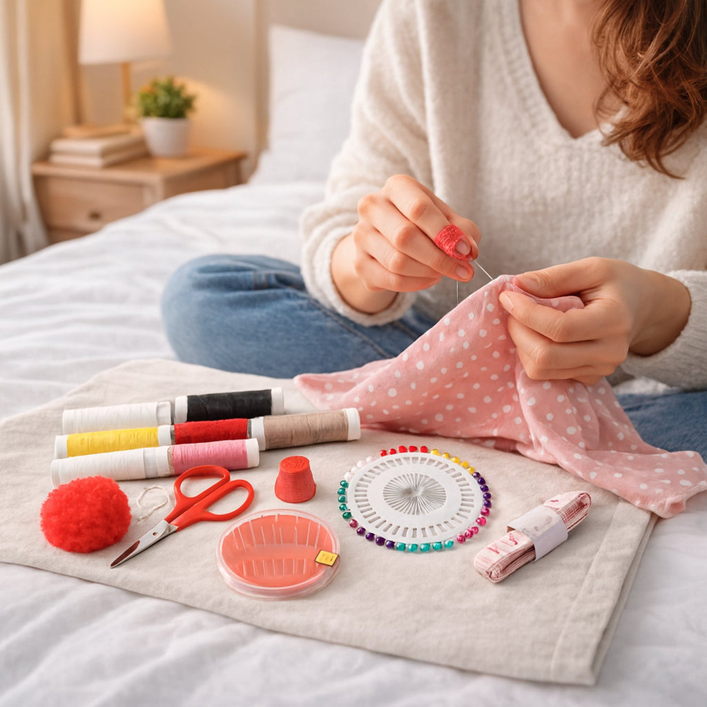 Sewing accessories kit including needles, pins, and scissors