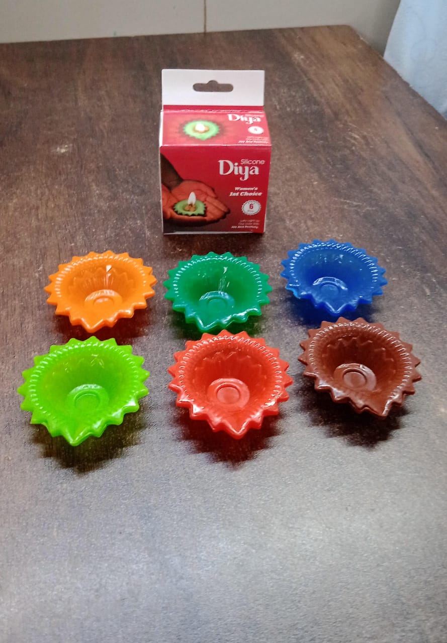 Packaging of the colourful silicone diya set, illustrating the product for gifting.