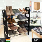 Compact and durable 4-tier shoe rack, a space-saving solution for footwear storage.