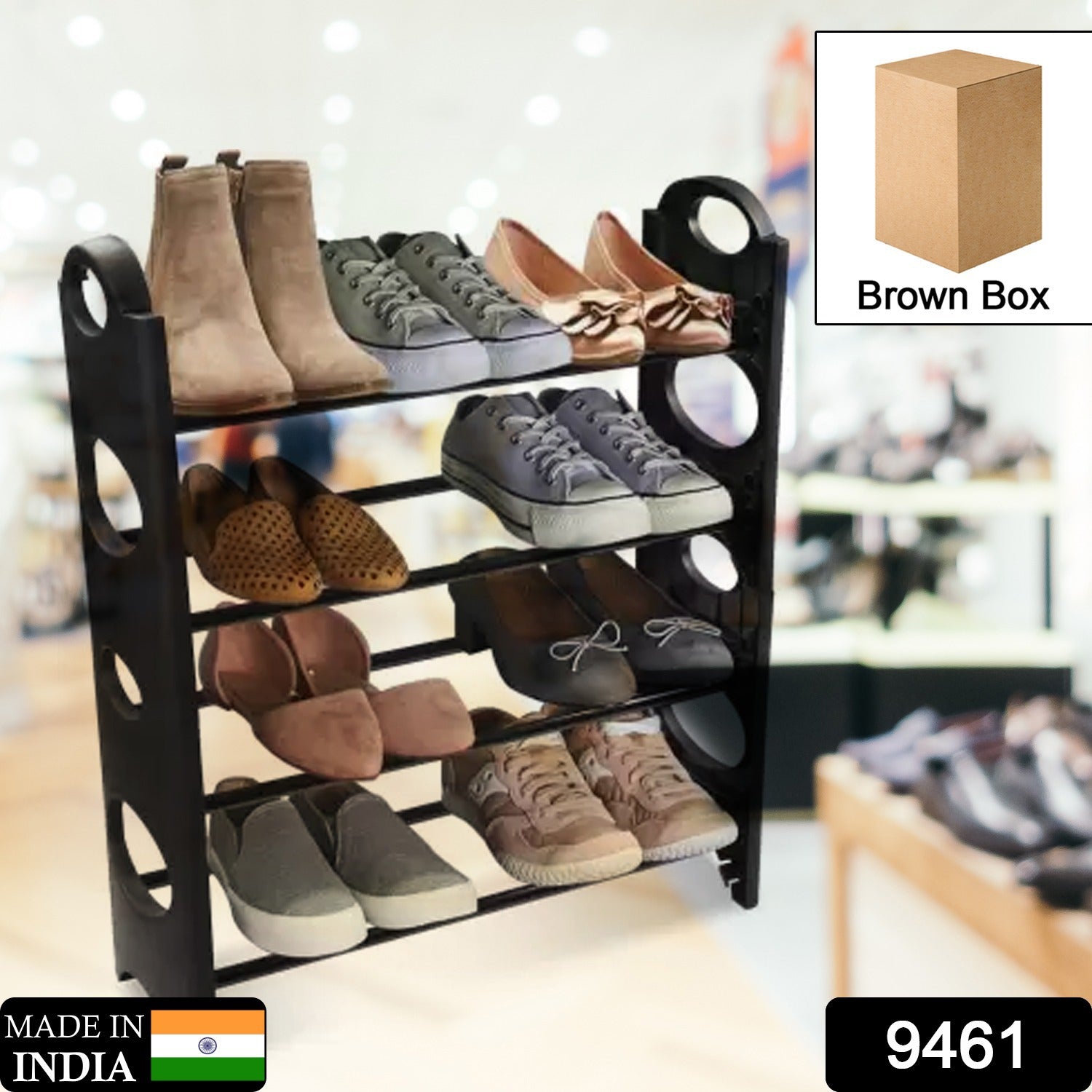 Compact and durable 4-tier shoe rack, a space-saving solution for footwear storage.