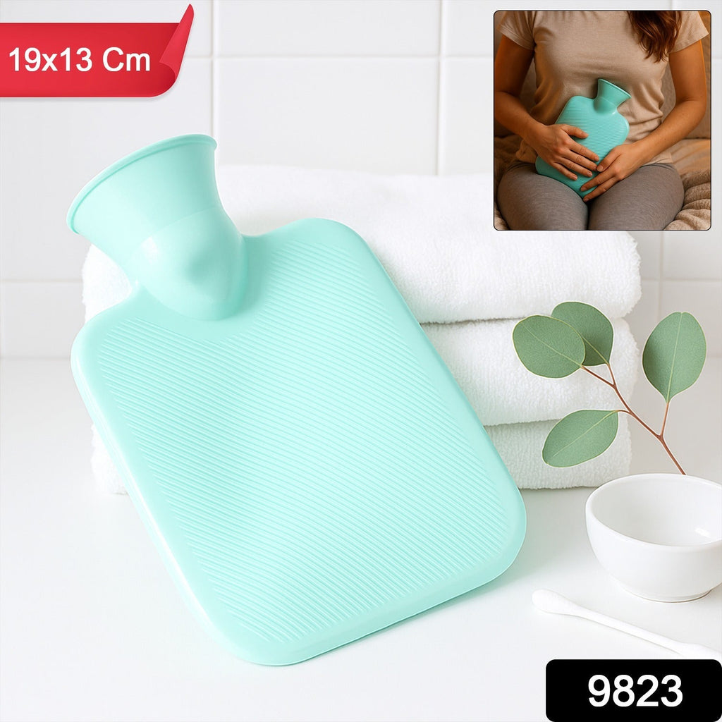 Compact rubber hot water bag showcasing textured anti-slip surface