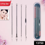 Blackhead remover tool set featuring 4-in-1 stainless steel extractor with portable case