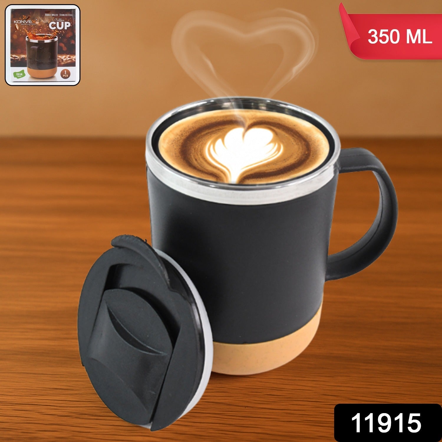 Coffee mug with spill-proof snap-on lid for secure drinking