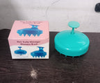 Packaging of the Calm & Curl scalp massager brush, highlighting key features.