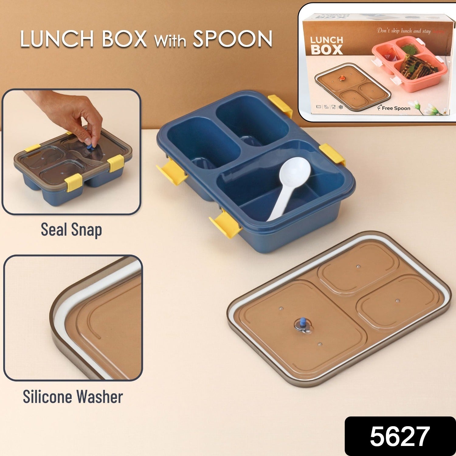 Open kids lunch box showing three separate compartments for meals.