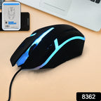 Ergonomic wired optical mouse in black, designed for comfortable computer use.