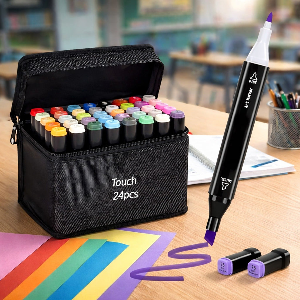 Vibrant sketch marker set with dual tips for detailed and broad strokes