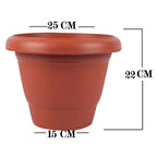 Versatile brown plastic pot, suitable for a variety of flowers.