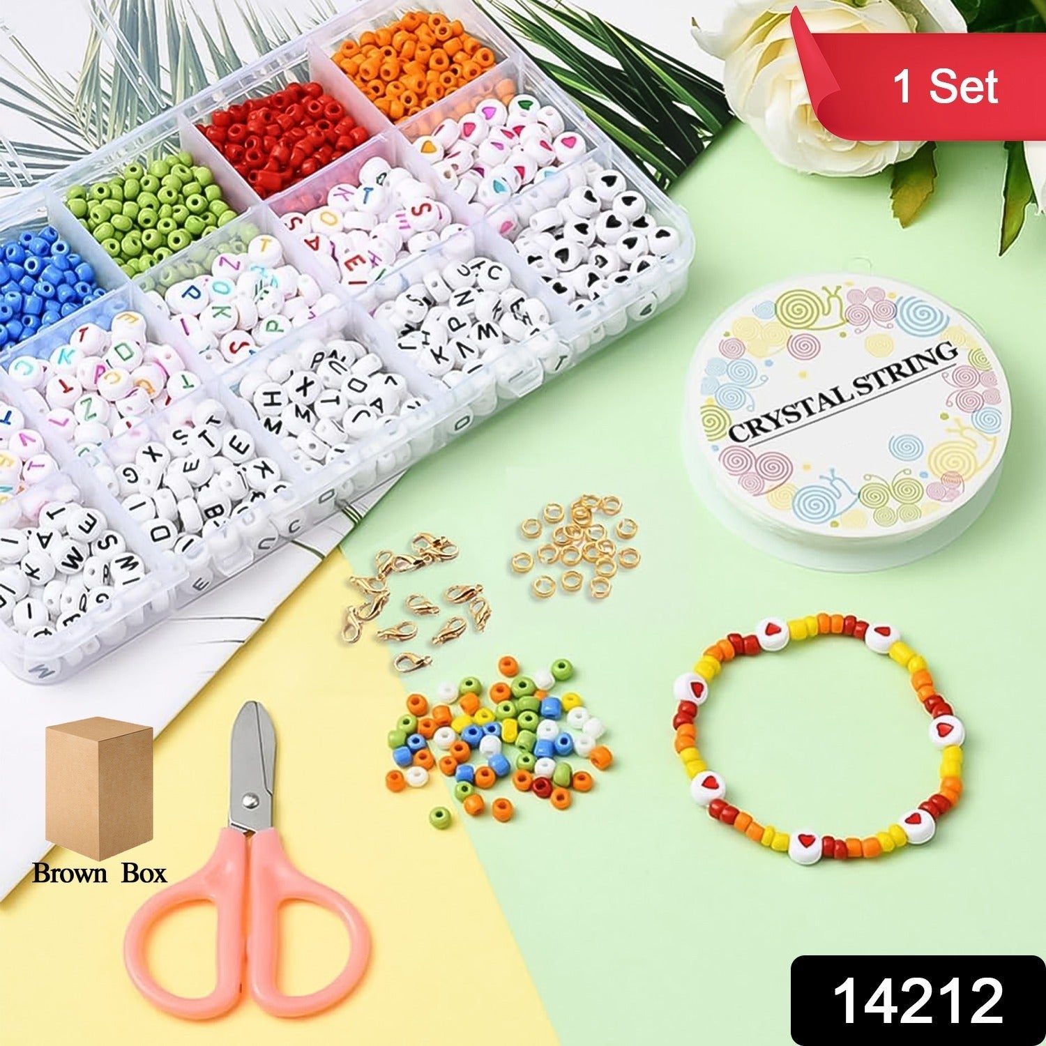 Children and adults enjoying a jewelry craft kit with various beads
