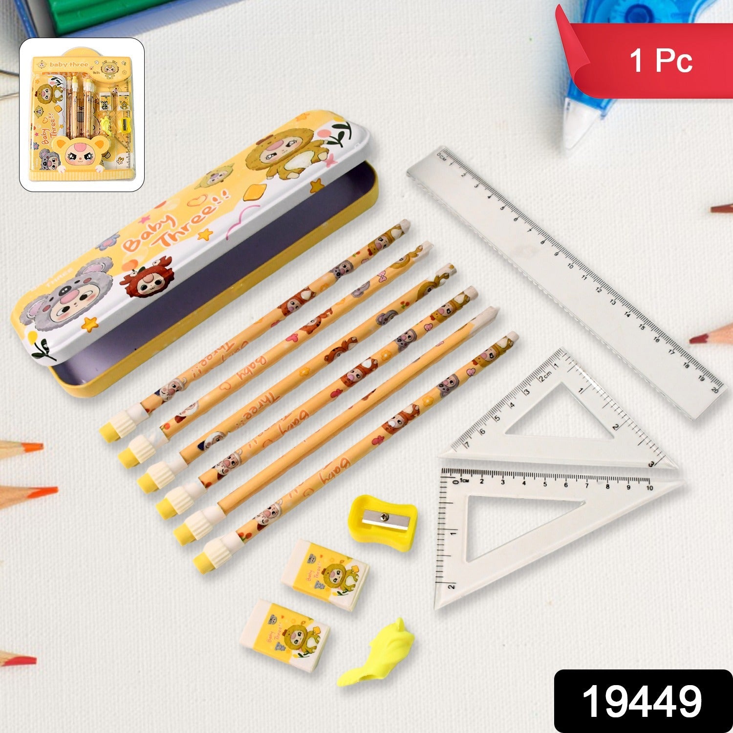 Complete 14-in-1 kids stationery set with cartoon design items for school