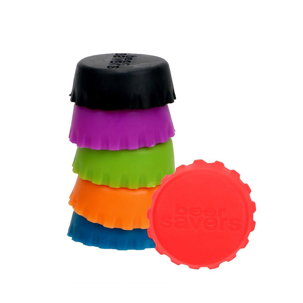 Colorful collection of silicone bottle caps in various hues.