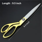 Side view of the 9.5-inch golden tailoring scissor, highlighting its length.