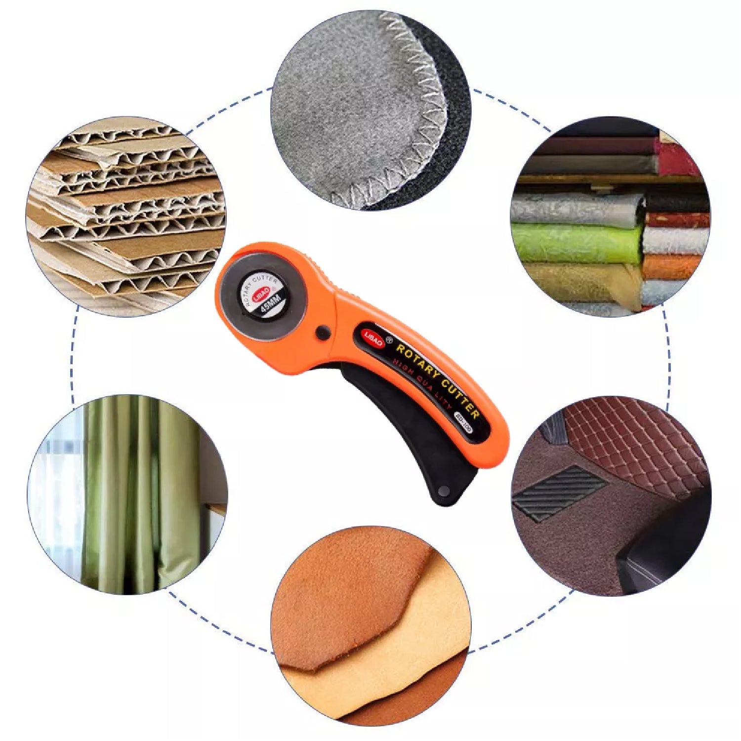 Manual rotary cutter featuring sharp rotary blade for crafts