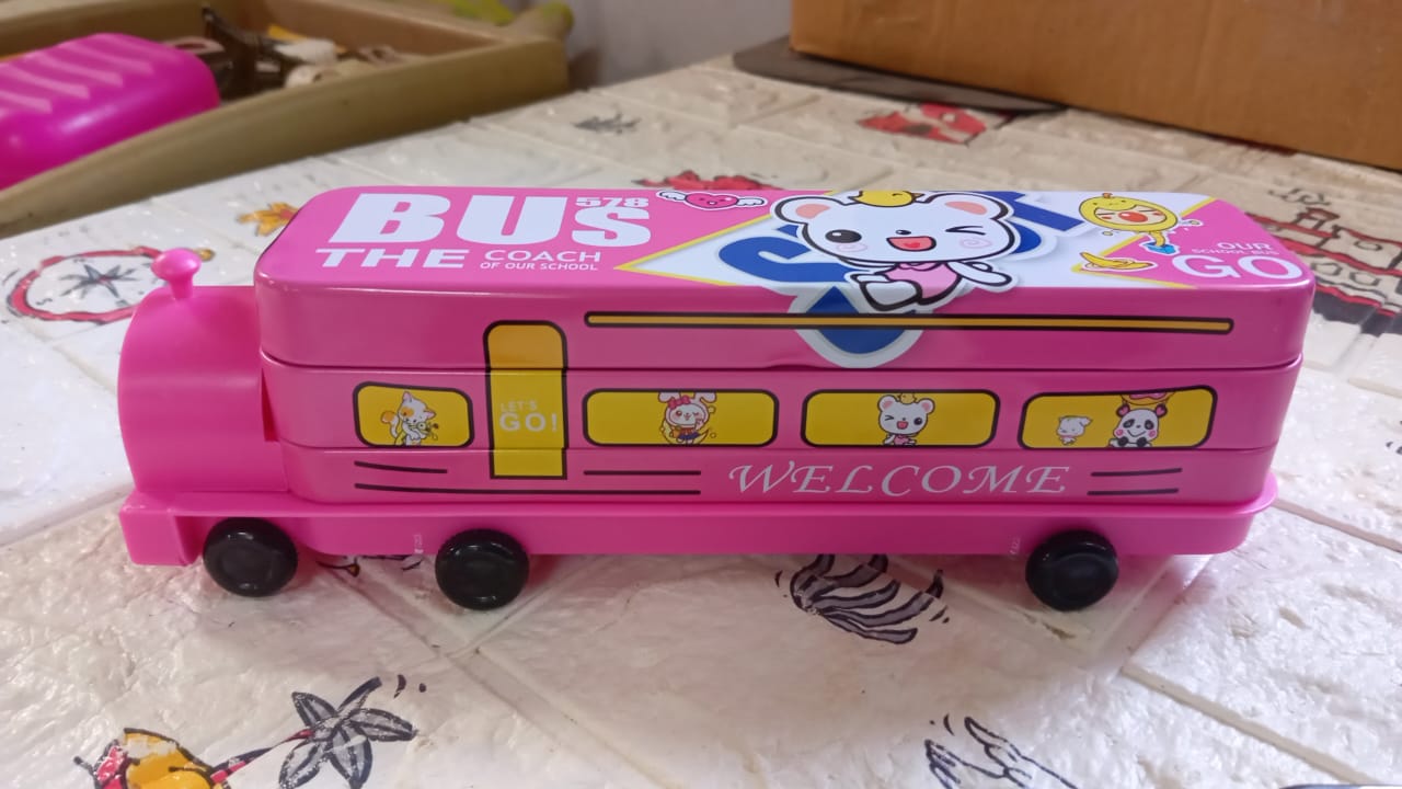 Overhead view of the double decker metal pencil case, displaying its spacious two-tier storage.