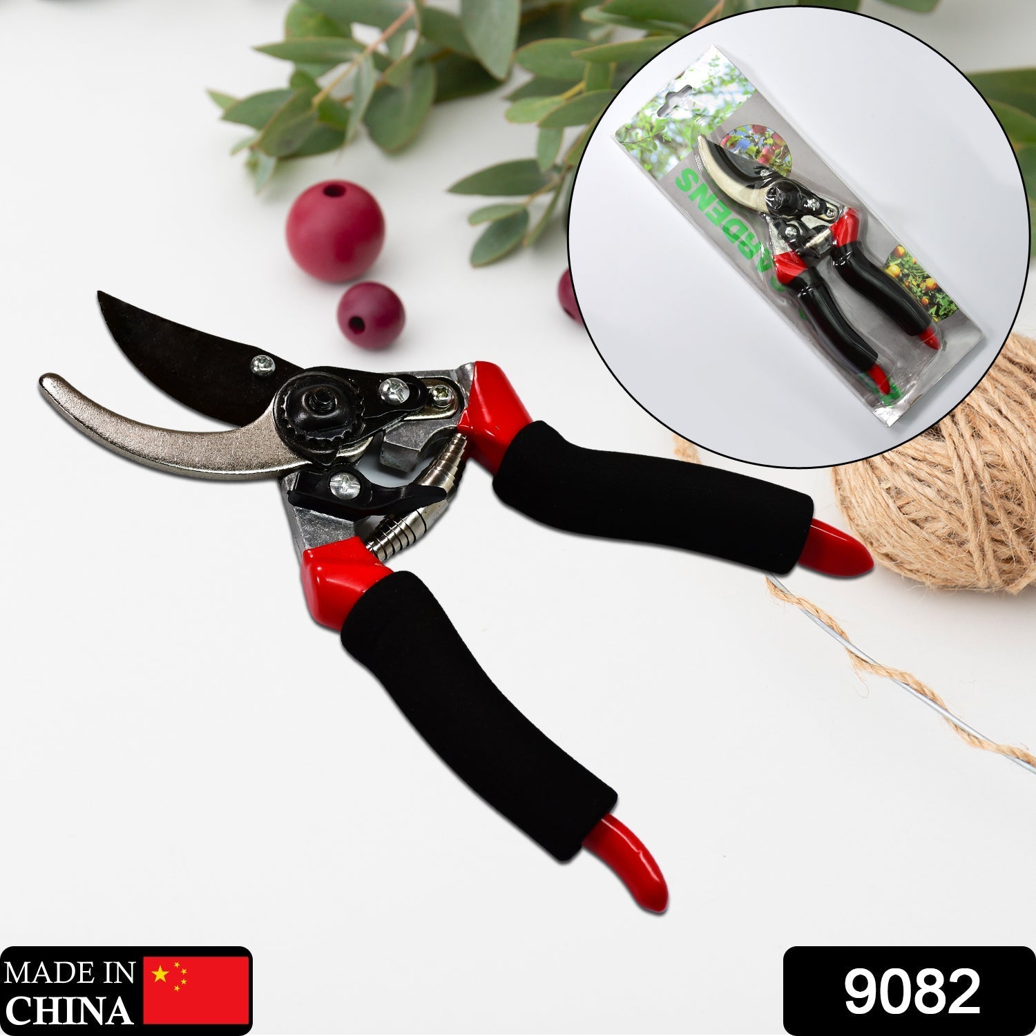 Red bypass garden pruner for precise plant trimming.
