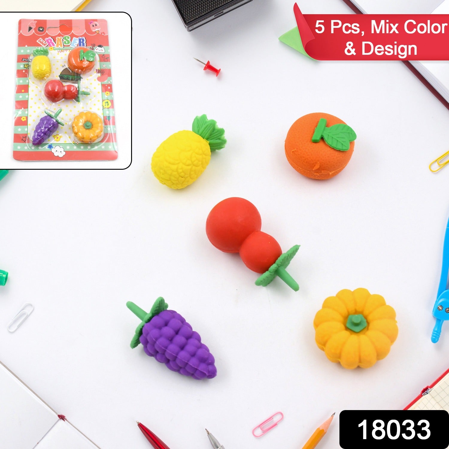 Close-up of several cartoon-themed novelty erasers, showcasing their intricate details and vibrant colors.