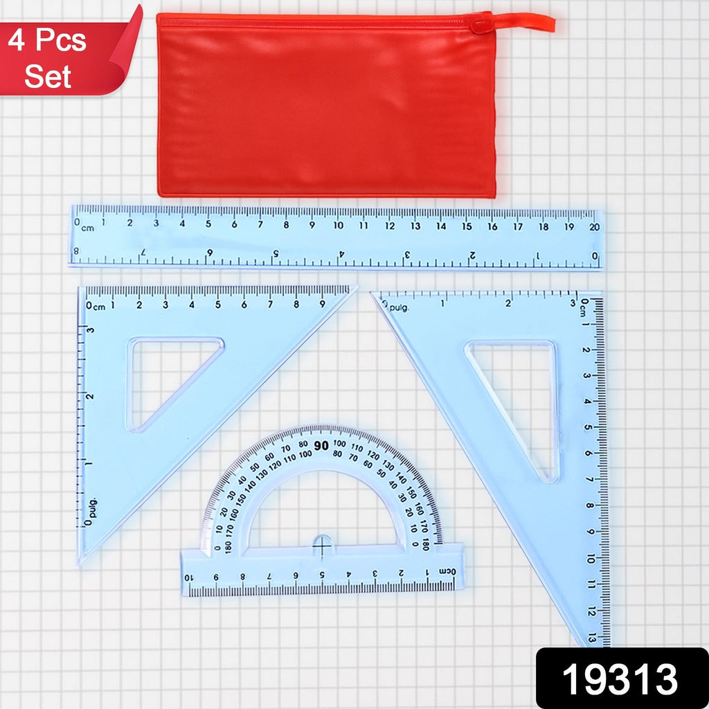 Student geometry kit featuring transparent ruler and protractor for precise measurements