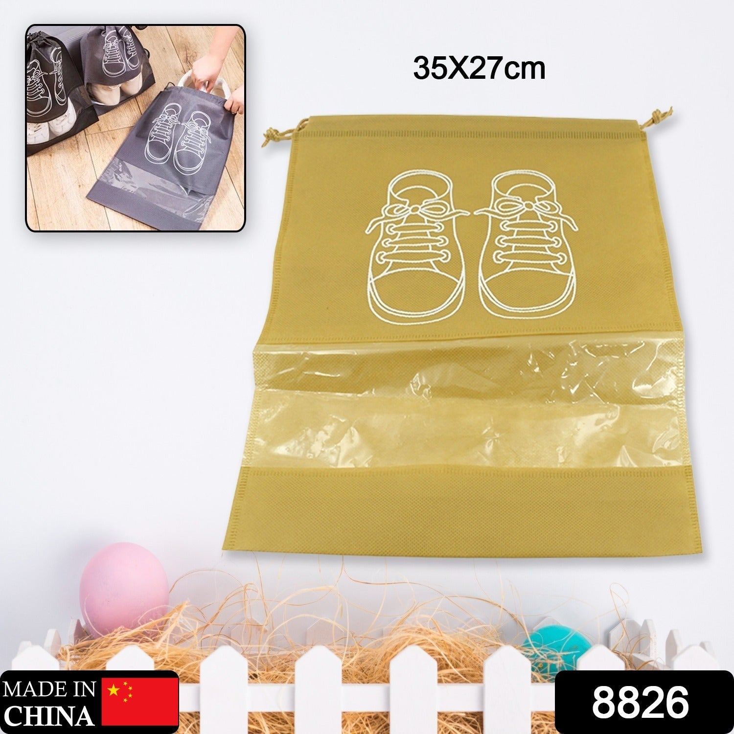 Durable waterproof shoe bag protecting sneakers from moisture, ideal for travel.