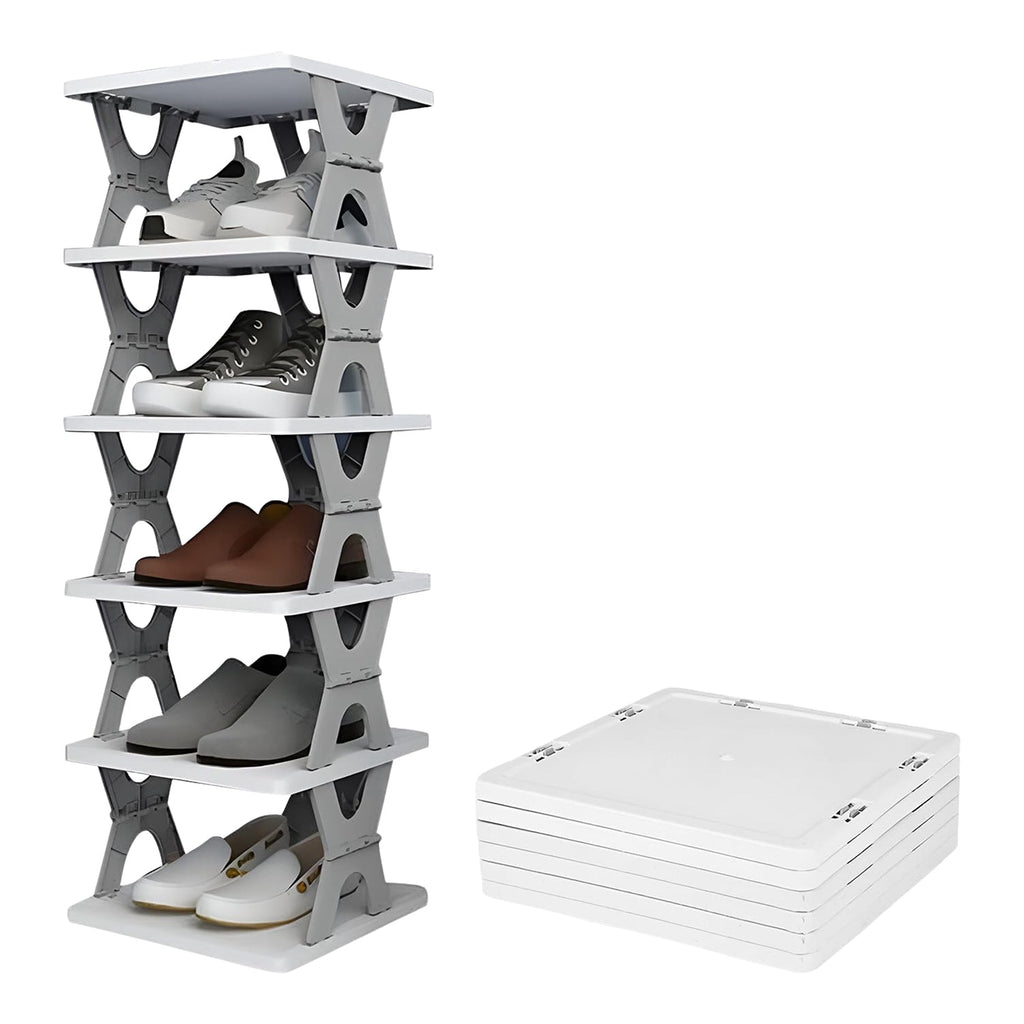 Organivo 6-layer foldable shoe rack, neatly packaged for delivery.