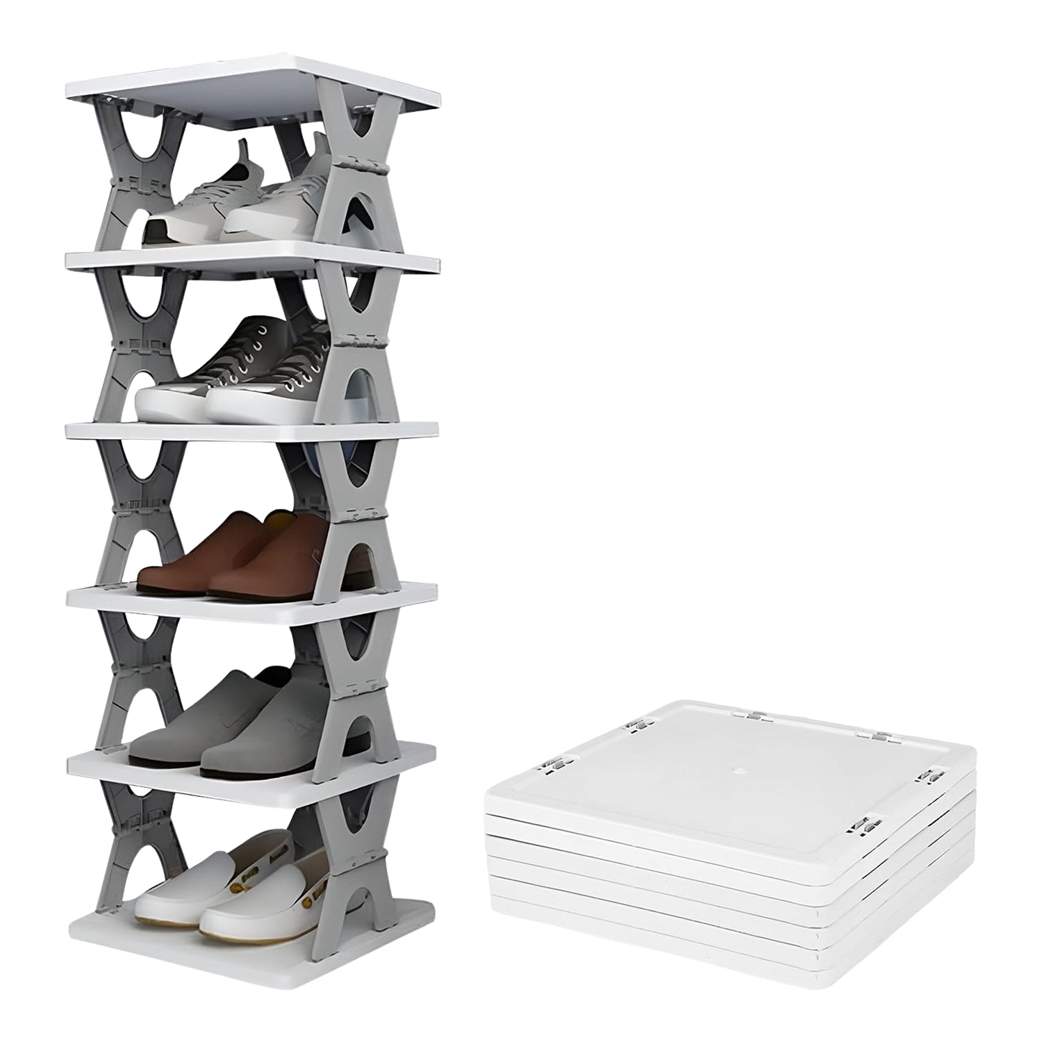 Organivo 6-layer foldable shoe rack, neatly packaged for delivery.