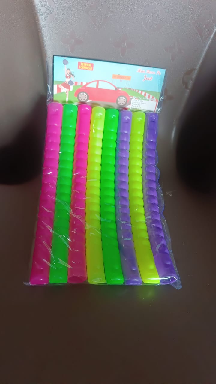 The vibrant 8-piece hula hoop set displayed vertically.