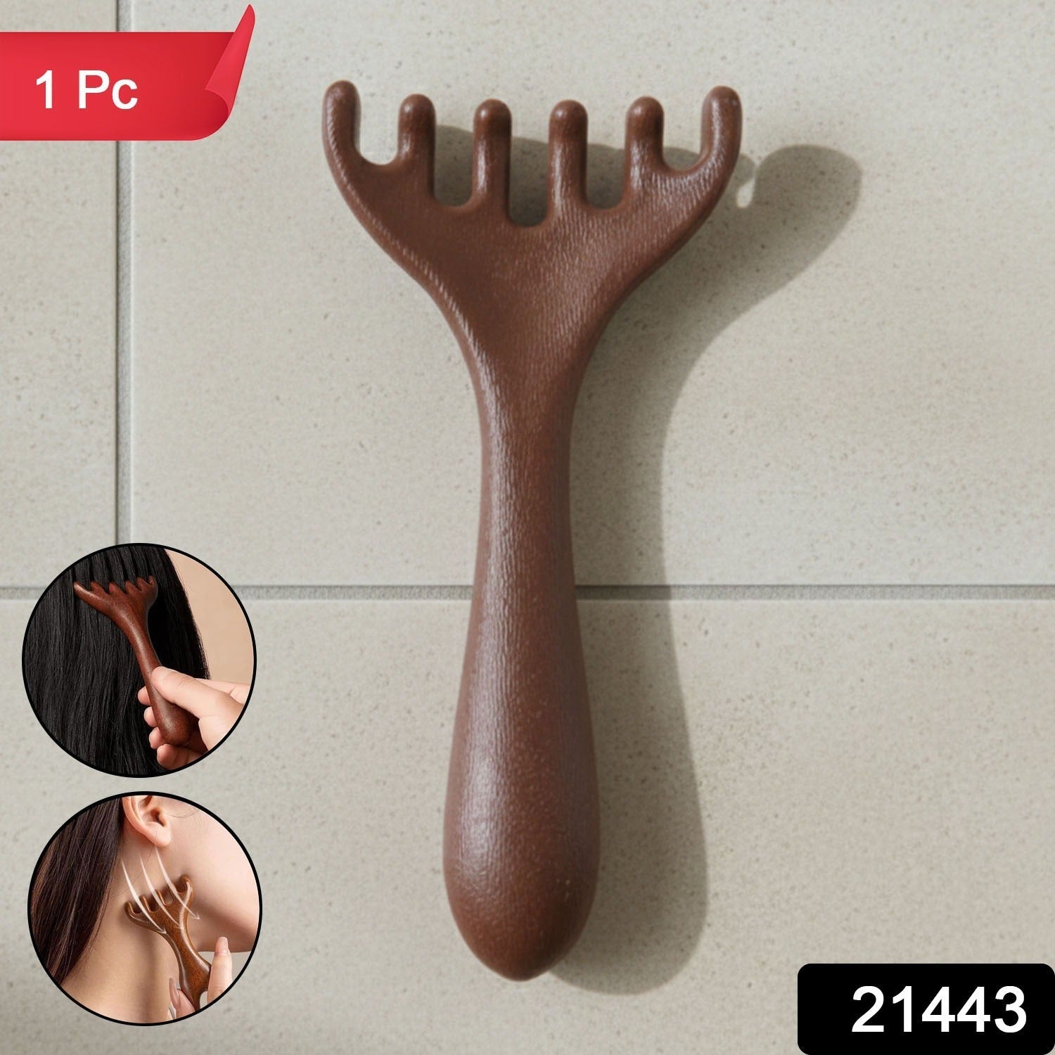 Manual wooden style head and neck scalp massager for stress relief