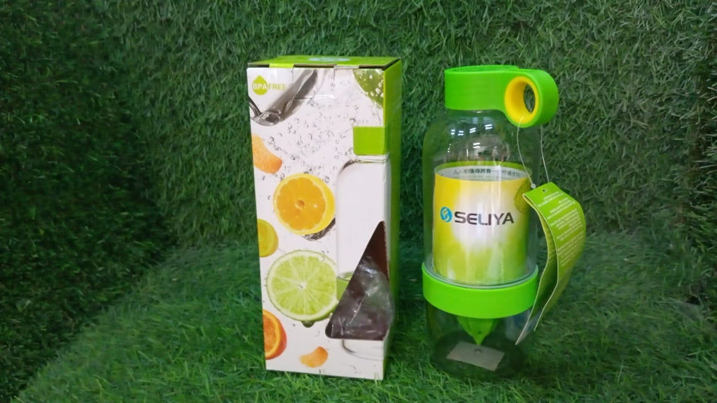 BPA-free fruit infuser water bottle with a secure twist-off bottom.