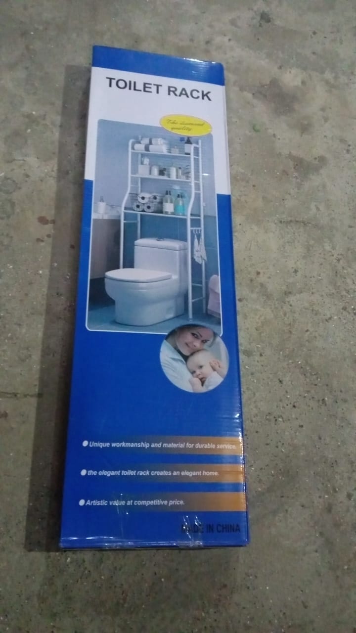 Infographic showing the dimensions of the over toilet storage rack, including length, width, and height.