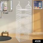Side view showcasing the five distinct layers of this space-saving clothes storage rack.