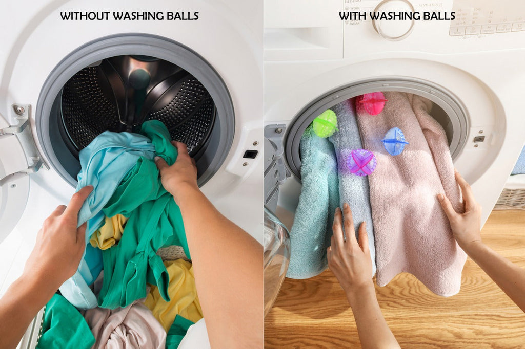Top view of a pack of 4 eco-conscious laundry balls for a healthier wash.